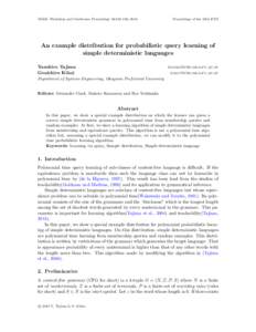 JMLR: Workshop and Conference Proceedings 34:182–192, 2014  Proceedings of the 12th ICGI An example distribution for probabilistic query learning of simple deterministic languages