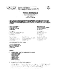 Physician Assistant Board - July 13, 2015 Teleconference Board Meeting Materials