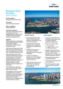 Barangaroo South Fact Sheet Sydney, Australia Overall completion Estimated between 2020 and 2022