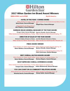 2017 Hilton Garden Inn Brand Award Winners EMEA/APAC and LATAM North America  HOTEL OF THE YEAR / CONNIE AWARD