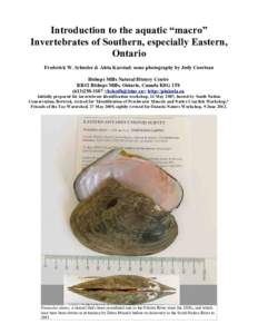 Introduction to the aquatic “macro” Invertebrates of Southern, especially Eastern, Ontario Frederick W. Schueler & Aleta Karstad; some photography by Judy Courteau Bishops Mills Natural History Centre RR#2 Bishops Mi