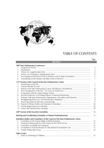 TABLE OF CONTENTS Page MEETINGS th  108 Inter-Parliamentary Conference