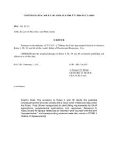 UNITED STATES COURT OF APPEALS FOR VETERANS CLAIMS  MISC. NOIN RE: RULES OF PRACTICE AND PROCEDURE  ORDER