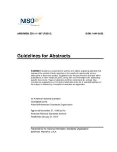 ANSI/NISO Z39[removed]R2015)  ISSN: 1041•5653 Guidelines for Abstracts