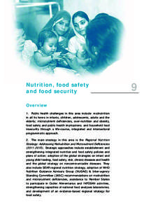 Nutrition, food safety and food security Overview 1.	 Public health challenges in this area include: malnutrition in all its forms in infants, children, adolescents, adults and the elderly; micronutrient deficiencies, ov