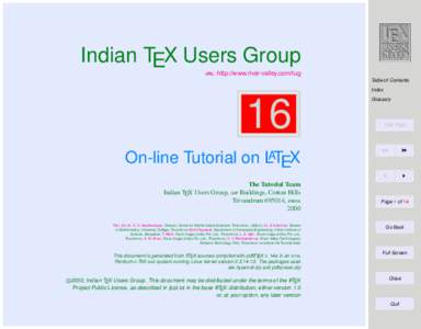 Indian TEX Users Group : http://www.river-valley.com/tug Table of Contents Index
