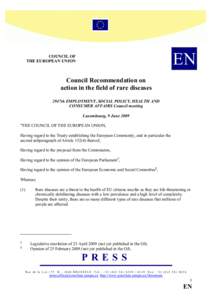 EN  COUCIL OF THE EUROPEA UIO  Council Recommendation on