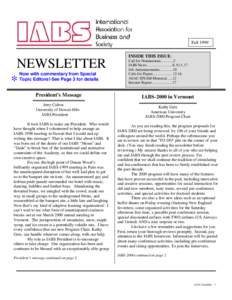 Fall 1999 INSIDE THIS ISSUE: NEWSLETTER * Now with commentary from Special