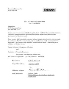 Document Reference NoEEC1346 DECLARATION OF CONFORMITY FOR CE MARKING Edison Fuse