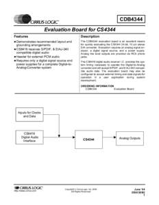 CDB4344 Evaluation Board for CS4344 Features Description