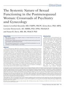 Clinical Focus Primary Psychiatry. 2003;10(12):53-57 The Systemic Nature of Sexual Functioning in the Postmenopausal Woman: Crossroads of Psychiatry