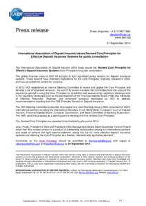 Press release  Press enquiries: +[removed]removed] www.iadi.org 01 September 2014