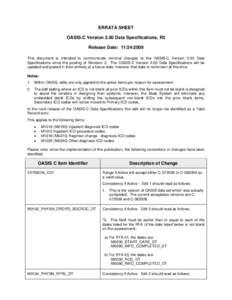 ERRATA SHEET OASIS-C Version 2.00 Data Specifications, R3 Release Date: [removed]This document is intended to communicate minimal changes to the OASIS-C Version 2.00 Data Specifications since the posting of Revision 3.