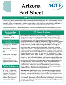 Arizona Fact Sheet CTE State Overview At the secondary level, CTE is delivered through comprehensive high schools or through the 13 Joint Technology Education Districts (JTEDs), which include over 130 sites. JTEDs are fo
