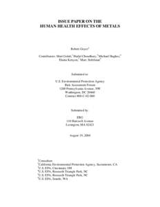 Issue Paper on the Human Health Effects of Metals