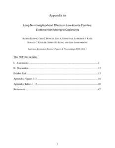 Appendix to Long-Term Neighborhood Effects on Low-Income Families: Evidence from Moving to Opportunity By JENS LUDWIG, GREG J. DUNCAN, LISA A. GENNETIAN, LAWRENCE F. KATZ, RONALD C. KESSLER, JEFFREY R. KLING, AND LISA SA