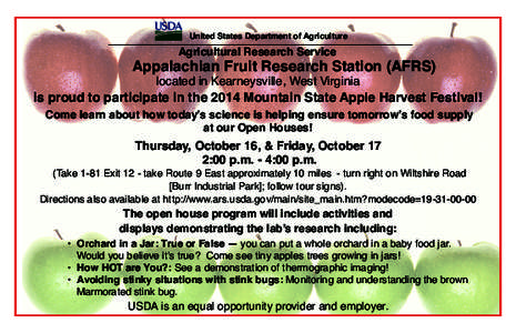 United States Department of Agriculture  Agricultural Research Service Appalachian Fruit Research Station (AFRS) located in Kearneysville, West Virginia