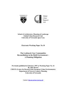 School of Architecture, Planning & Landscape Global Urban Research Unit University of Newcastle upon Tyne Electronic Working Paper No 10