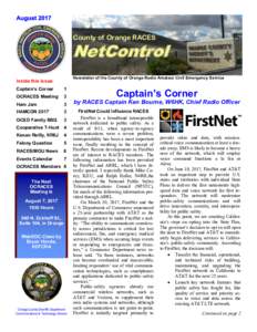 County of Orange RACES  NetControl Newsletter of the County of Orange Radio Amateur Civil Emergency Service  Inside this issue: