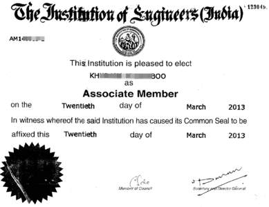 Certificate from The Institution of Engineers 9India)