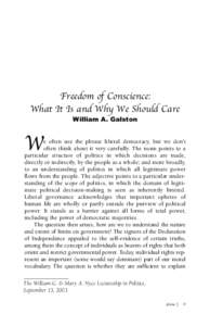 Freedom of Conscience: What It Is and Why We Should Care W  William A. Galston