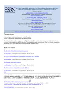 LEGAL SCHOLARSHIP NETWORK: LEGAL STUDIES RESEARCH PAPER SERIES VICTORIA UNIVERSITY OF WELLINGTON LEGAL RESEARCH PAPERS Vol. 4, No. 15: Jun 9, 2014 ALLEGRA CRAWFORD, ASSISTANT EDITOR Research Assistant, Victoria Universit