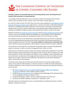 Microsoft Word - Invitation to Endorse the Statement On Promoting Climate Justice and Ending Poverty in Canada