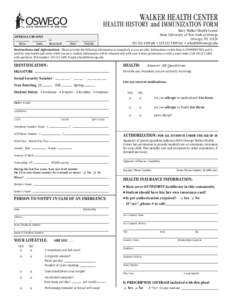 WALKER HEALTH CENTER HEALTH HISTORY and IMMUNIZATION FORM OFFICIAL USE ONLY Meas.  Mary Walker Health Center