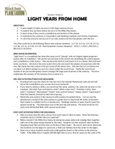 Teacher’s Guide to  LIGHT YEARS FROM HOME OBJECTIVES:  To gain insight of where we are at in this huge universe of ours.  To explore how we know where we are at in the Milky Way Galaxy