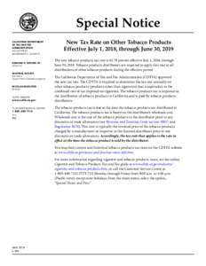 New Tax Rate on Other Tobacco Products Effective July 1, 2018, through June 30, 2019