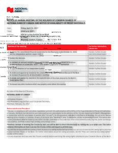 NOTICE OF ANNUAL MEETING OF THE HOLDERS OF COMMON SHARES OF NATIONAL BANK OF CANADA AND NOTICE OF AVAILABILITY OF PROXY MATERIALS Date: Friday, April 21, 2017