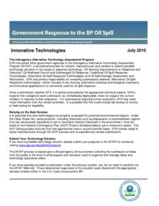 Government Response to the BP Oil Spill - Innovative Technologies