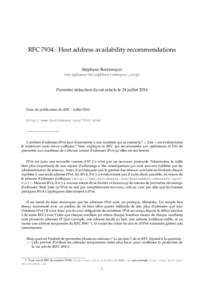 RFC 7934 : Host address availability recommendations St´ephane Bortzmeyer <> Premi`ere r´edaction de cet article le 24 juillet 2016