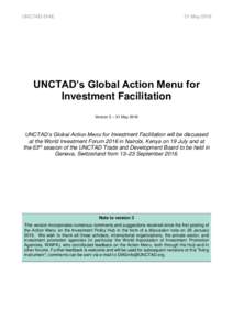 UNCTAD-DIAE  31 May 2016 UNCTAD’s Global Action Menu for Investment Facilitation