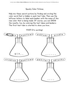 (Activity sheet for Shivery Shades of Halloween by Mary McKenna Siddals, illustrated by Jimmy Pickering © 2014 Random House)  Spooky Color Potions Help mix these secret potions by finding and circling the color word tha