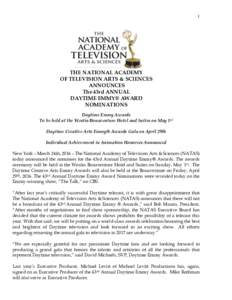 1  THE NATIONAL ACADEMY OF TELEVISION ARTS & SCIENCES ANNOUNCES The 43rd ANNUAL