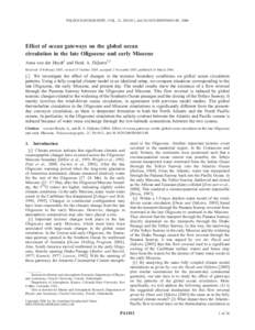 PALEOCEANOGRAPHY, VOL. 21, PA1011, doi:2005PA001149, 2006  Effect of ocean gateways on the global ocean circulation in the late Oligocene and early Miocene Anna von der Heydt1 and Henk A. Dijkstra2,3 Received 18 