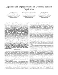Capacity and Expressiveness of Genomic Tandem Duplication Siddharth Jain Farzad Farnoud (Hassanzadeh)