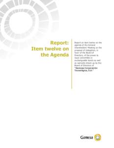 Report: Item twelve on the Agenda Report on item twelve on the agenda of the General