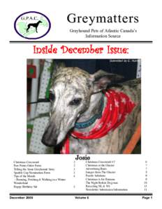 Greymatters Greyhound Pets of Atlantic Canada’s Information Source Inside December Issue: Submitted by G. Humby