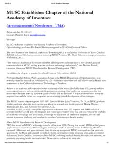 MUSC Broadcast Messages MUSC Establishes Chapter of the National Academy of Inventors
