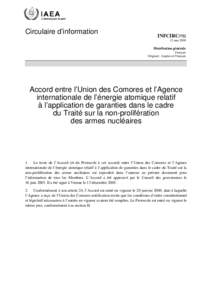 INFCIRC[removed]Agreement between the Union of the Comoros and the International Atomic Energy Agency for the Application of Safeguards in Connection with the Treaty on the Non-Proliferation of Nuclear Weapons - French