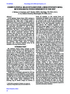 TU1IOPK01  Proceedings of ICAP09, San Francisco, CA COMPUTATIONAL BEAM DYNAMICS FOR A HIGH INTENSITY RING: BENCHMARKING WITH EXPERIMENT IN THE SNS*