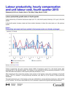 Labour productivity, hourly compensation and unit labour cost, fourth quarter 2015 Released at 8:30 a.m. Eastern time in The Daily, Friday, March 4, 2016 Labour productivity growth slows in fourth quarter Labour product