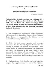 Addressing the 4th Anniversary Function of Vigilance Study Circle, Bangalore *** (By Pradeep Kumar, CVC on)