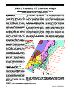 2005 GSA PRESIDENTIAL ADDRESS  Tectonic inheritance at a continental margin William A. Thomas, Department of Geological Sciences, University of Kentucky, Lexington, Kentucky[removed], USA, [removed]