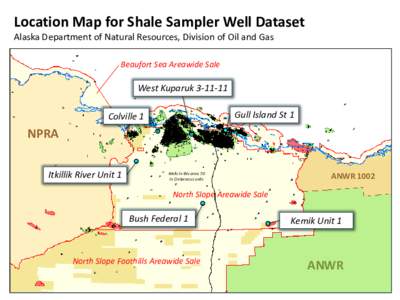 Location Map for Shale Sampler Well Dataset Alaska Department of Natural Resources, Division of Oil and Gas Beaufort Sea Areawide Sale West KuparukGull Island St 1