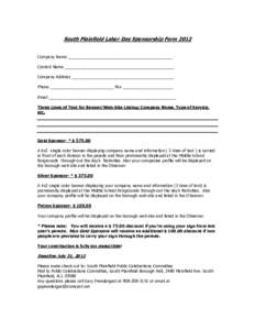South Plainfield Labor Day Sponsorship Form 2012 Company Name ______________________________________________ Contact Name ________________________________________________ Company Address _________________________________