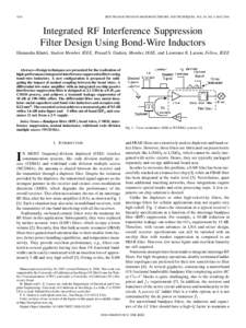 1024  IEEE TRANSACTIONS ON MICROWAVE THEORY AND TECHNIQUES, VOL. 56, NO. 5, MAY 2008 Integrated RF Interference Suppression Filter Design Using Bond-Wire Inductors