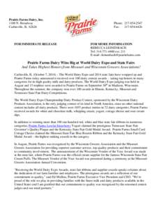 Prairie Farms Dairy, Inc[removed]N. Broadway Carlinville, IL[removed]FOR IMMEDIATE RELEASE